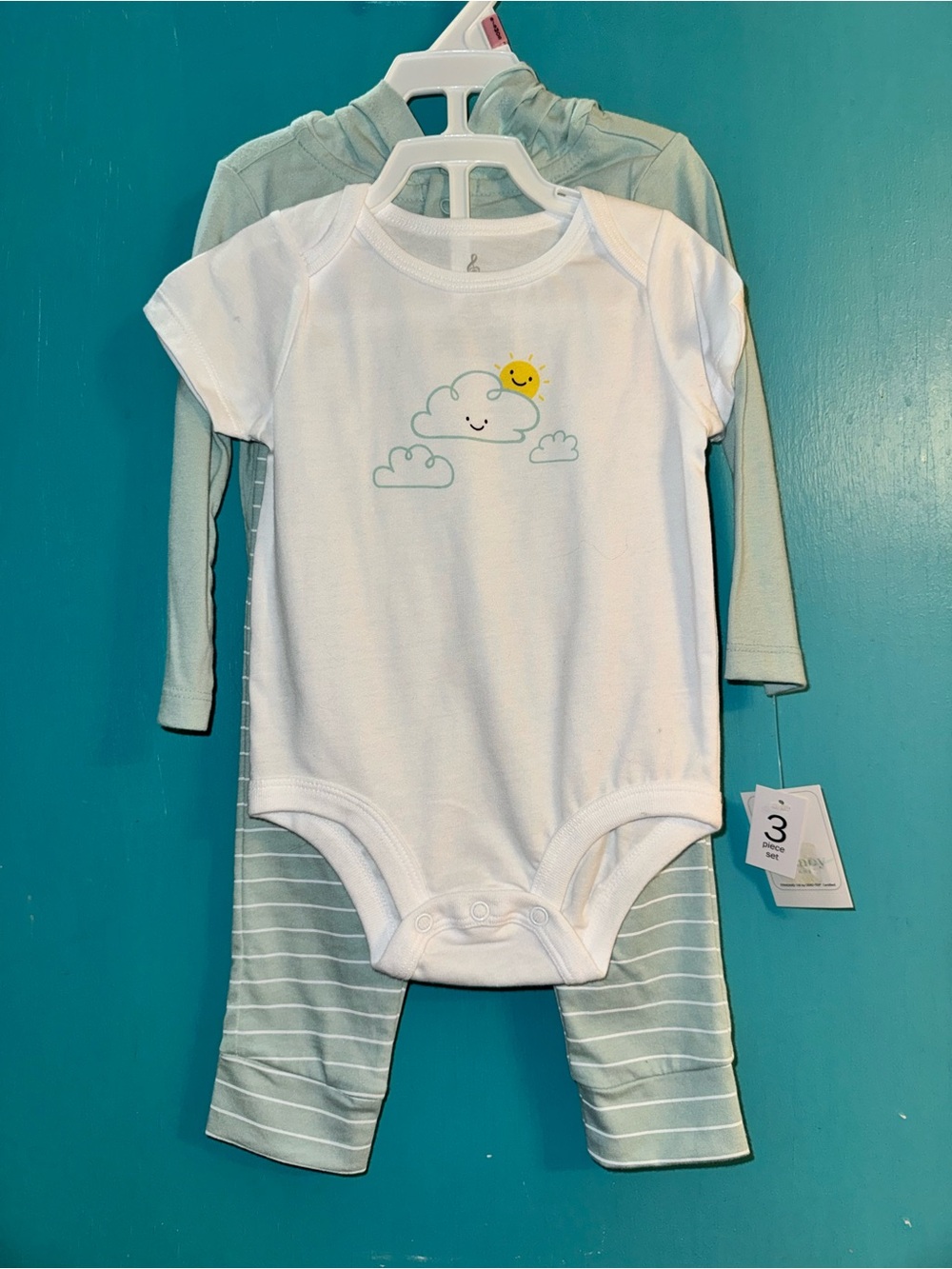 White & Mint Cloud 3-piece Baby Matching Set